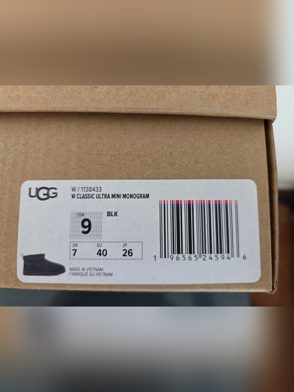 NIB UGG Classic Ultra Mini Monogram Boots Black Women's 9 - Picture 11 of 12
